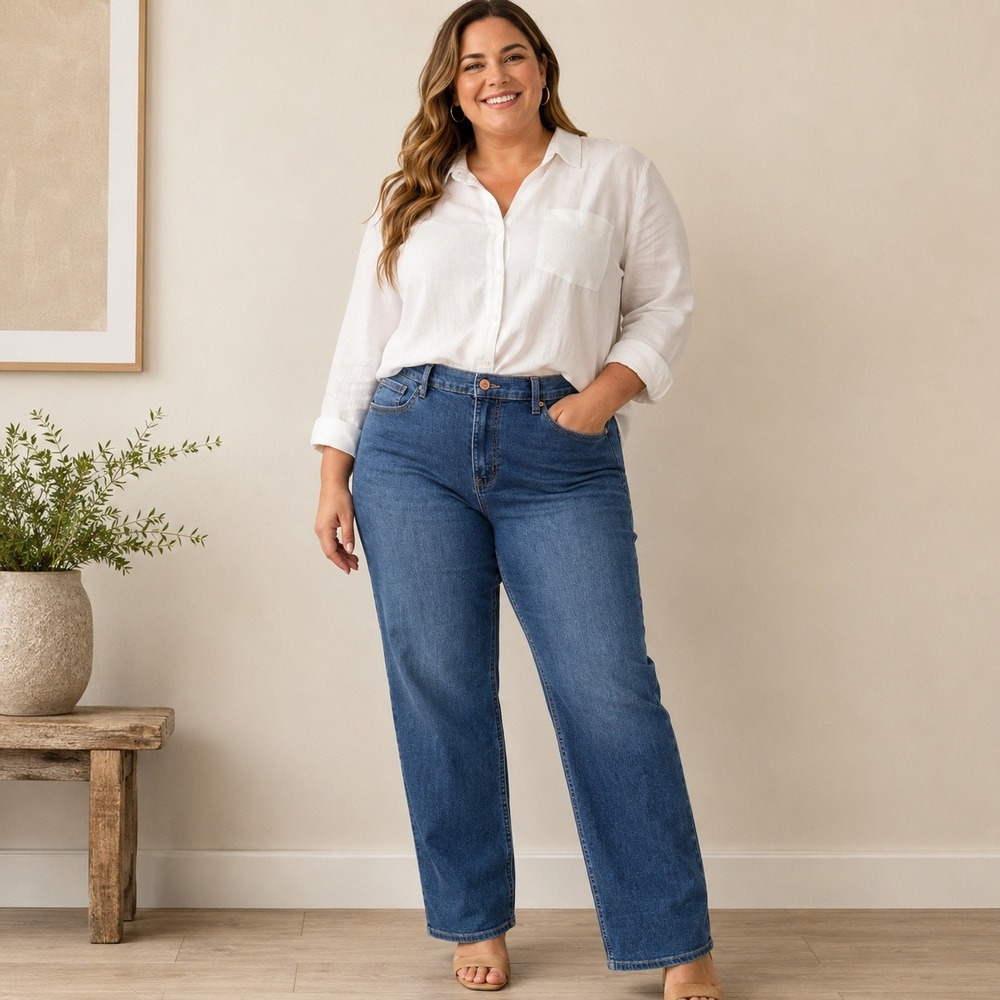 Nanette Lepore Jolie Super High Rise Relaxed Straight Jeans Blue Size 16 NWT